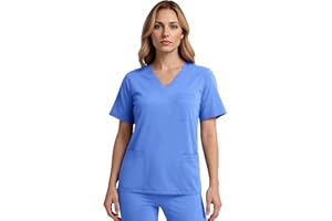 Anwrtuk Women's Medical Scrub Top, V-Neck Stretch Fleece Healthcare Work Uniform, Wrinkle-Resistant & Multi-Pocket Nursing Wear