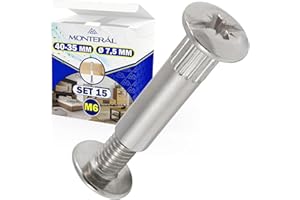 15 Piezas Tornillo Union Muebles M6 40-35 mm Ø 7,5 mm - Tornillos para Canape Utilizado en Armario Ropero en Armarios Dormitorio en Armarios Deslizantes en Vestidor en Muebles de Cocina - MONTERAL