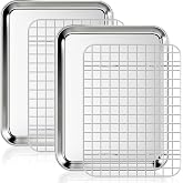 Fire More Baking Tray with Cooling Rack, 2 Stainless Steel Trays and 2 Oven Racks, Rectangular Tray 26.5 x 20.5 x 2.5 cm for