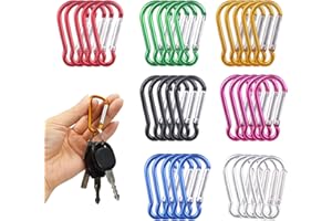 BPTZYLN 35 Pcs Multicolor Locking Carabiner Clips, D-Shape, Non-Locking, 50 Pounds Max Weight, Camping, Fishing, Hiking, Travel, Keychains, Black, Blue, Gold, Green, Red, Rose Red, Silver