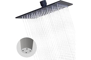Delnet 4 Holes&6 inch(15.24CM) Fixed Rain Shower Head, High Pressure Square Overhead Shower Head, with Angle Adjustment, 304 Stainless Steel Replacement Shower Head, Matte Black