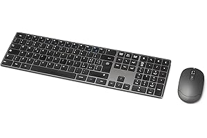 Amazon Basics mouse wireless ricaricabili, tastiera full size ultrasottile e silenziosa con tastierino numerico, Nero