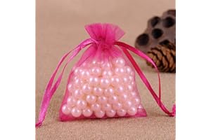 Bene Omnia 100 sacchetti in organza per feste, regalo di matrimonio, riutilizzabili, con coulisse per Natale, 9 x 12 cm