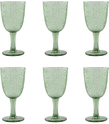 Bicchieri Cocktail Set 6 Bicchieri Acqua In Vetro Verde - 260ml, Altezza 17cm, Linea Brillante Calici Acqua