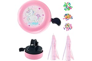 UYUYong Sonnette Vélo Licorne avec 1 Paire Enfant Vélo Rubans Multicolores + 108 Pièces Étoile Amour Rond Forme Clips de Rayons de Vélo Accessoires Vélo Enfant pour Vélo Voiture D'équilibre Scooter