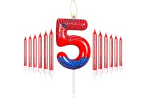 MCISKIN Personalied Happy 5th Birthday Cake Candles Set, Blue Red Candles with Spider Web, Number 5 Candles Cake Toppers for Cake, Spider Theme Party Candle for Boys Girls 5th Birthday Decorations