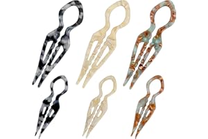 PORUPAEL 6pcs Dual-Size French Hair Pins Set | Resin Hairpins for Women's Buns & Updos (3 Large + 3 Small) - Amber/Tortoiseshell/Tea Combo, Perfect for Mother-Daughter Styling​