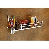 iSTAR 3in1 Stainless Steel Chrome Finish Multipurpose Shelf Rack with Towel Hanger, Tumbler Holder Bathroom Accessories