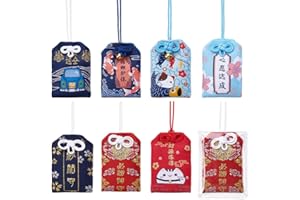 WEBEEDY 8 Pieces Japanese Omamori Amulet Good Luck Hanging Sachet Charms for Blessing Success Health Fortune Wealth for Car Bag Purse Hanging Ornaments Gift, 4x6cm