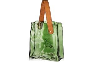 Hollyone 17cm Thickened Glass Vase for Flowers, Green Flower Vase for Room Decor Aesthetic, Unique Vases with Handle for Wedding, Living Room, Mantel, Shelf, Home Decor, Bedroom, Kitchen Decorations