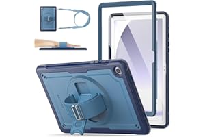 SEYMAC stock Case for Samsung Galaxy Tab A9 Plus/ A9+ Case 11 inch 2023, Frosting-Anti-Slip, Shockproof Cover with Screen Protector, 360° Rotating Hand Strap/Stand & Shoulder Strap, Dark Blue