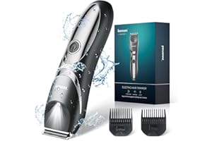 kensen Rasoio Elettrico Corpo Uomo IPX7 Impermeabile Rasoio Elettrico Barba Depilatore Corpo Uomo, Wet & Dry，Rasoio Capelli con pettine limite(3/6mm) & Luce LED per Testa, Torace, Ascelle, Gambe
