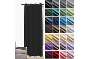 JRUI VerdunklungsvorhäNge 1er Set Thermovorhang KäLteschut mit öSen Gardinen Kinderzimmer Blickdichte Gardinen Schallschutz Vorhang für Schlafzimmer Wonhzimmer Büro 160 x 120cm (HXB) Schwarz