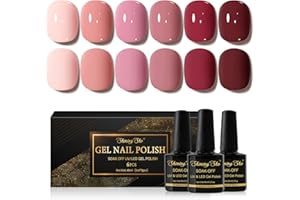 Shining She Smalto Semipermanente Unghie, 6 Colori Rosso Nude Rosa Bordeaux Smalti Semipermanenti per Unghie Soak Off UV LED Gel Unghie Nail Salon per Principianti,8ML