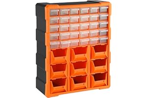 IROPRO 39 Multi Drawers Tools Storage Boxes, Plastic DIY Tool Cabinet Craft Box Organiser for Screws, Nuts, Small Parts Hardware or Craft, Wall Mount or Freestanding