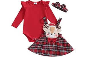 ZZLBUF Toddler Baby Girl Outfits Ribbed Ruffle Long Sleeve T-shirt/Romper Top Suspender Skirt with Headband Kids 3Pcs Clothes Set