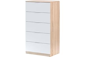 Habitdesign - Cómoda Dormitorio 5 Cajones, Sinfonier110x60x40 cm, Sinfonier 5 Cajones, Color Roble Canadian y Blanco Artik - Modelo Alaya