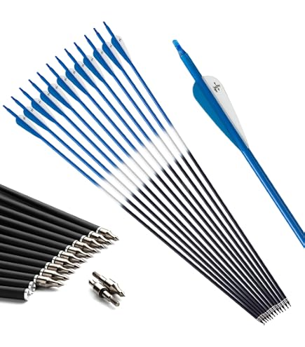 12 Aste Frecce In Carbonio SHARROW 32'' Spine 300-800 ID 6.2mm - Rettezza .003 Per Archi Ricurvi E Compound - 5