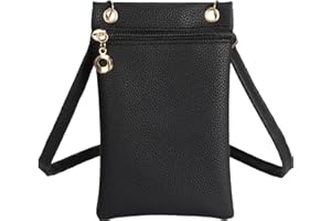 Bomtop Pochette Telephone Portable pour Femmes, Petit Noir Sacoche Téléphone Portable Souple en Cuir PU, Sac Téléphone Portable Bandoulière Réglable Peut être Détaché, Sacoche pour Faire du Sortir