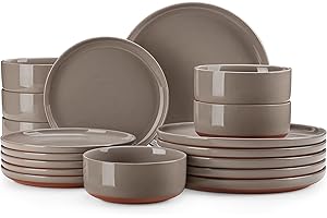 MALACASA Plates and Bowls Sets, 18 Pieces Modern Ceramic Dinnerware Set for 6 Kitchen Dinner Set Stoneware Dishware Dishes Set Microwave and Dishwasher Safe, Brown, Series TARA
