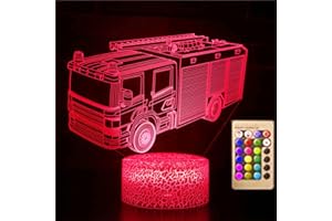 Jinson well Lampada 3D per camion con vigili del fuoco, luce notturna a LED, 7 colori cangianti, interruttore touch, decorazione da tavolo, lampada perfetta con base in acrilico ABS, cavo USB