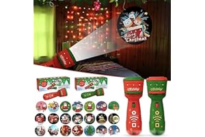 HLJS 2pcs Projector Torches for Kids, Slide Projector Torch with Realistic 24 Christmas Patterns, Kids Torches for Boys Girls, Christmas Stocking Fillers for Kids, Childrens Torches for 3 years +