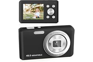 IOOJCCK Fotocamera Digitale, HD 1080P con Scheda di Memoria da 32 GB, Fotocamera da 48 Megapixel, LCD da 2,4 Pollici con Zoom Digitale 16x per Ragazze, Adolescenti, Ragazzi e Principianti (Nero)