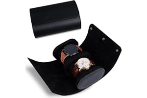 RoYiio Boîte à Montres Portable en Cuir, Boîte de Montres de Voyage, Présentoir Coffret Montres Classique, Boîte de Rangement pour Montres avec 2 Slots Etui à Montres Homme Femme Cadeau - Noir