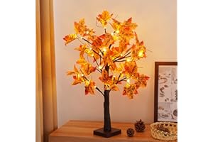 23GUANYI Maple Leaf Tree Autumn Lights Indoor with Warm White LEDs, USB LED Decorations Autumn Tree Battery Operated Light up Trees for Fall Decorations Halloween Christmas Party Indoor (Maple)