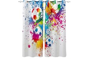 MXYHDZ Blackout Curtains for Bedroom - Color sports football graffiti - 3D Print Pattern Eyelet ​Thermal Insulated - 86 x 85 Inch Drop - 90% Blackout Curtains for Kids Boys Girls Playroom