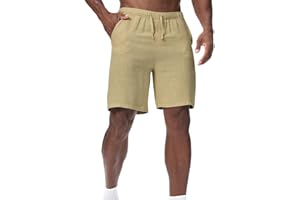 Zetieny Pantaloncini Uomo Estivi Lino Cotone Pantaloni Corti Leggeri Traspirante Bermuda Shorts Casual con Coulisse e Tasche Short da Spiaggia
