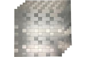Art3d 5 Piece Peel and Stick Tile Metal Backsplash for Kitchen, Silver Aluminum Surface