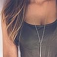 Larancie Boho Long Necklace Pendant Minimalist Vertical Bar Chain Necklace Fashion Neck Chain Jewelry for Women and Girls (Silver）
