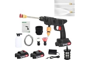 BLODFUNE 24V Handheld Pressure Washers Kit, Cordless Pressure Washer, Power Washer with 2 Nozzles, 16.5ft Hose, 2 Batteries, for Car Floor Gardening Cleaning (Black)