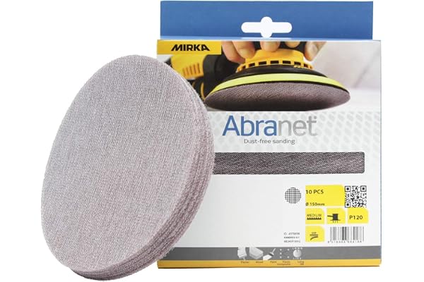 Mirka Abranet sliprondell 150mm kardborre P120 10 st | Dammfri slipning av trä spackel lack plast med nät sliprondell P120 ka