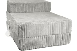 ISTYLE MODE Jumbo Cord Single Chair Bed Sofa Z Bed Seat Foam Fold Out Guest Futon Kids | Supreme Quality | Fire Retardant | Premium Mattress (Mink)