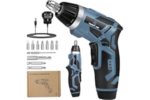C P CHANTPOWER Cordless Electric Screwdriver Set, 6 +1 Torque Setting Rechargeable 4V Small Screwdriver with 11 Accessories, Flashlight and Charger Blue