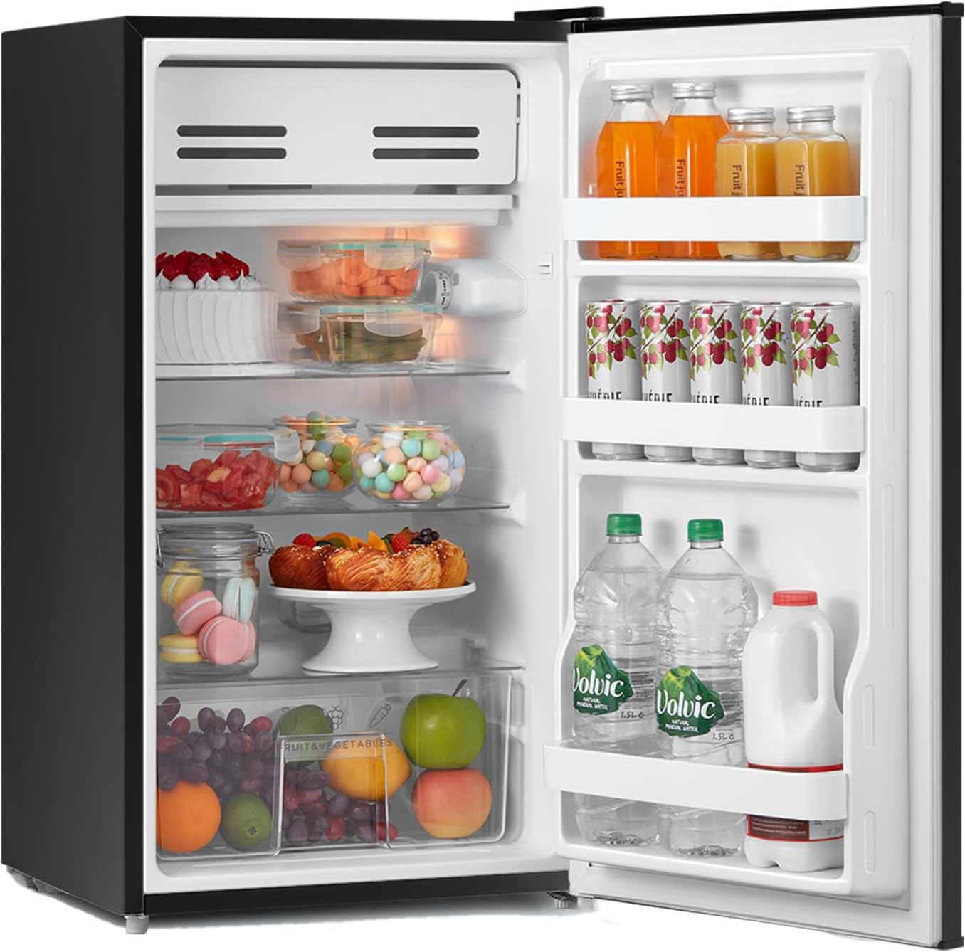 COMFEE' RCD93BL2(E) Under Counter Fridge, 93L Freestanding Refrigerator with Cooler Box, Adjustable Thermostat, Reversible Door, Removable Glass Shelves, Interior Light, Black