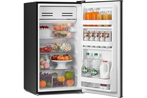 COMFEE' RCD93BL2(E) Under Counter Fridge, 93L Small Fridge with Cooler Box, Interior Light, Removable Glass Shelf, Reversible Door Hinge, Adjustable Legs, Standard Refrigerator Black