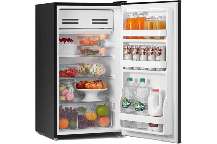 COMFEE' RCD93BL2(E) Under Counter Fridge, 93L Freestanding Refrigerator with Cooler Box, Adjustable Thermostat, Reversible Door, Removable Glass Shelves, Interior Light, Black