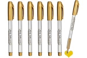 EIAIGKY 6 Piezas Rotulador Dorado Metalizado Punta Fina de 1.5mm, Tinta de Secado Rápido y Resistente al Agua, Ideal para Caligrafía, Tarjetas, Manualidades y Decoración Artística, Para Papel, Cerámica y Meta