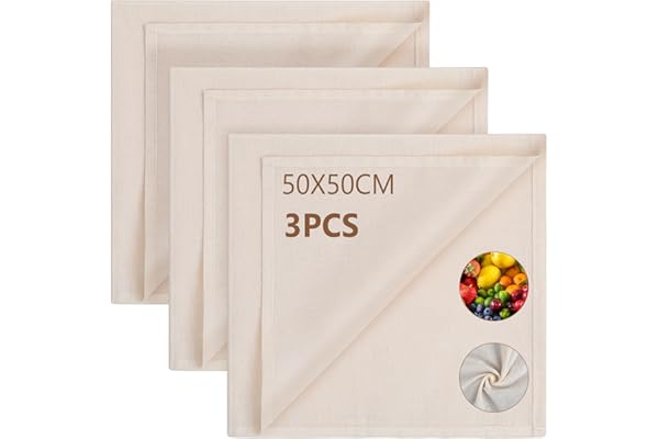 AiQInu Etamine Alimentaire,50x50cm Tissu Ourlé Mousseline,Toiles filtrantes en pur coton,étamine non blanchie, réutilisables,Idéales pour filtrer Jus Fromage Thé Épices
