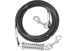 FENGCO Hofleine Tie Out Laisse pour chien avec amortisseur de chocs - Laisse de 3 à 15 m - Câble de sortie pour chien - Noir - 6 m