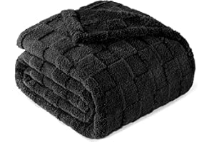 Exclusivo Mezcla Podwójny koc flanelowy, super miękki i ciepły, lekki, w kratkę na każdą porę roku, 150 x 200 cm, czarny