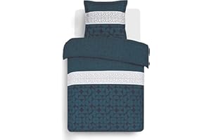 VISION - Komplet pościeli Basile - poszwa na kołdrę 140x200cm z 1 pasującą poszewką 65x65cm - 100% Bawełna