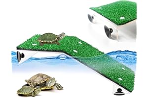 Holzsammlung Schildkröte Basking Platform Schildkröte Kletterrampe Leiter Sonnenbad Aalen Plattform Simulation Rasen Plattform Aquarium Dekoration für Reptilien Schildkröte Haustier Liefert, 21 x 7 cm