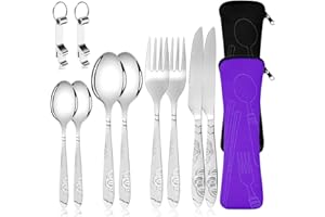 BGTLJKD 2 Piezas Cubiertos para Llevar, Cubiertos Camping de Acero Inoxidable para Llevar al Trabajo Porta Estuche Funda Cubiertos, Juego de Cubiertos Camping para Trabajo, Escuela, Picnic, Viajes