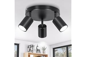 Ketom Ceiling Light Rotatable, 3 Way Black GU10 Spotlight Ceiling Lights, Modern Kitchen Lights Ceiling, Round Indoor Spot Light Fittings Industrial for Bedroom Living Room Hallway, Bulb Not Included