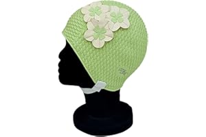 Blue Reef Tokyo Bubble Single Colour Floral Ladies Classic Retro 3 Flower 2 Colour Trio of 3D Petal Stylish Vintage Swimming Hat Swim Cap One Size Average Adults Size with Adjustable Strap