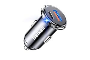 Beikell Zigarettenanzünder USB C Adapter, 48W PD&QC 3.0 Schnellladung Auto, Mini Metall Dual Port Kfz Ladegerät Kompatibel mit iPhone 15/15 Plus/14/13/12/11, Galaxy, iPad usw.